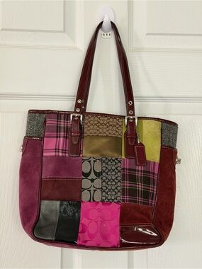 Vintage Coach Holiday  Patchwork Tote Bag
